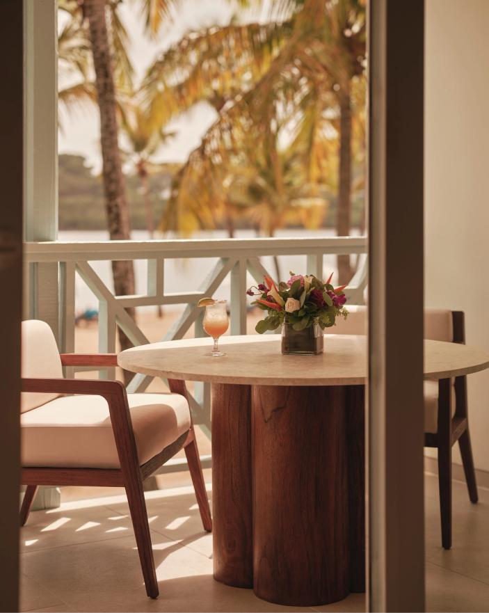 Dining area overlooking the garden at Carlisle Bay Antigua
