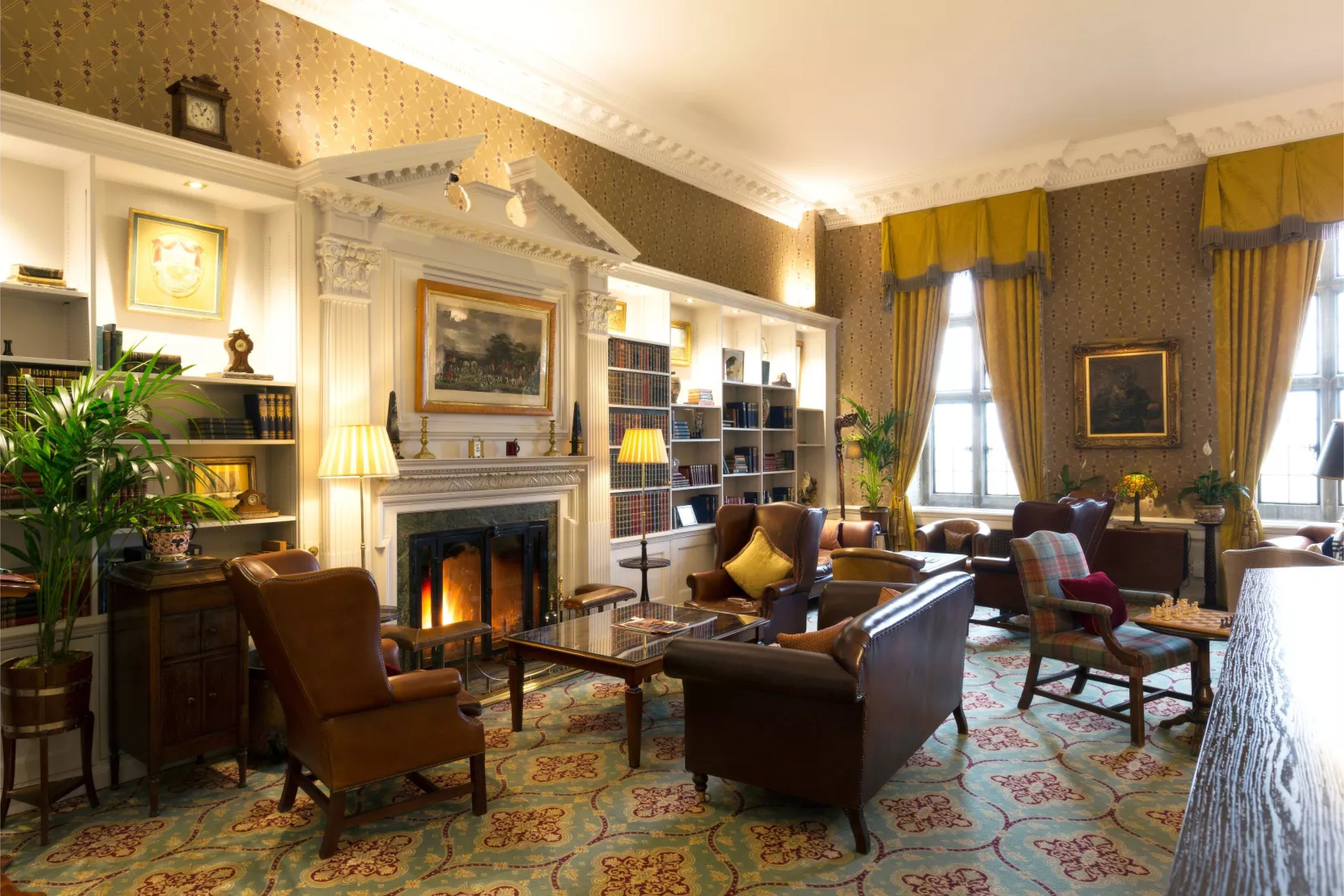 Elegant reception room with fireplace at Stapleford Park