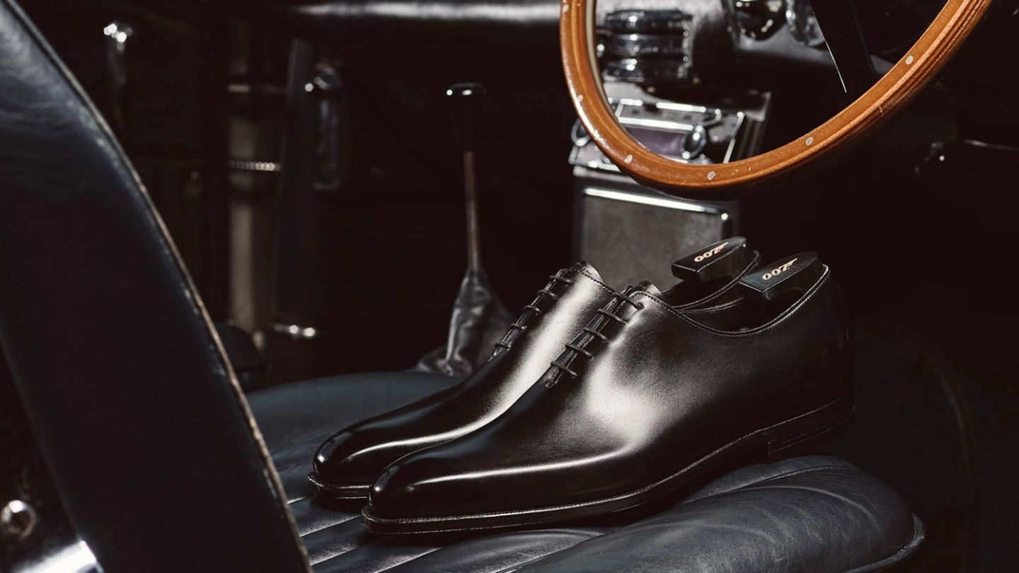 Channel Bond’s black tie with the help of Crockett & Jones