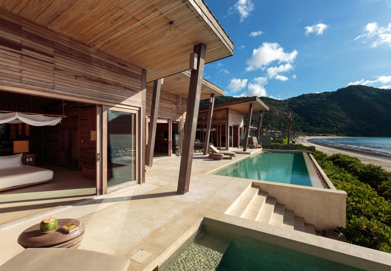 Pool villa terrace overlooking the sea at Six Senses Con Dao