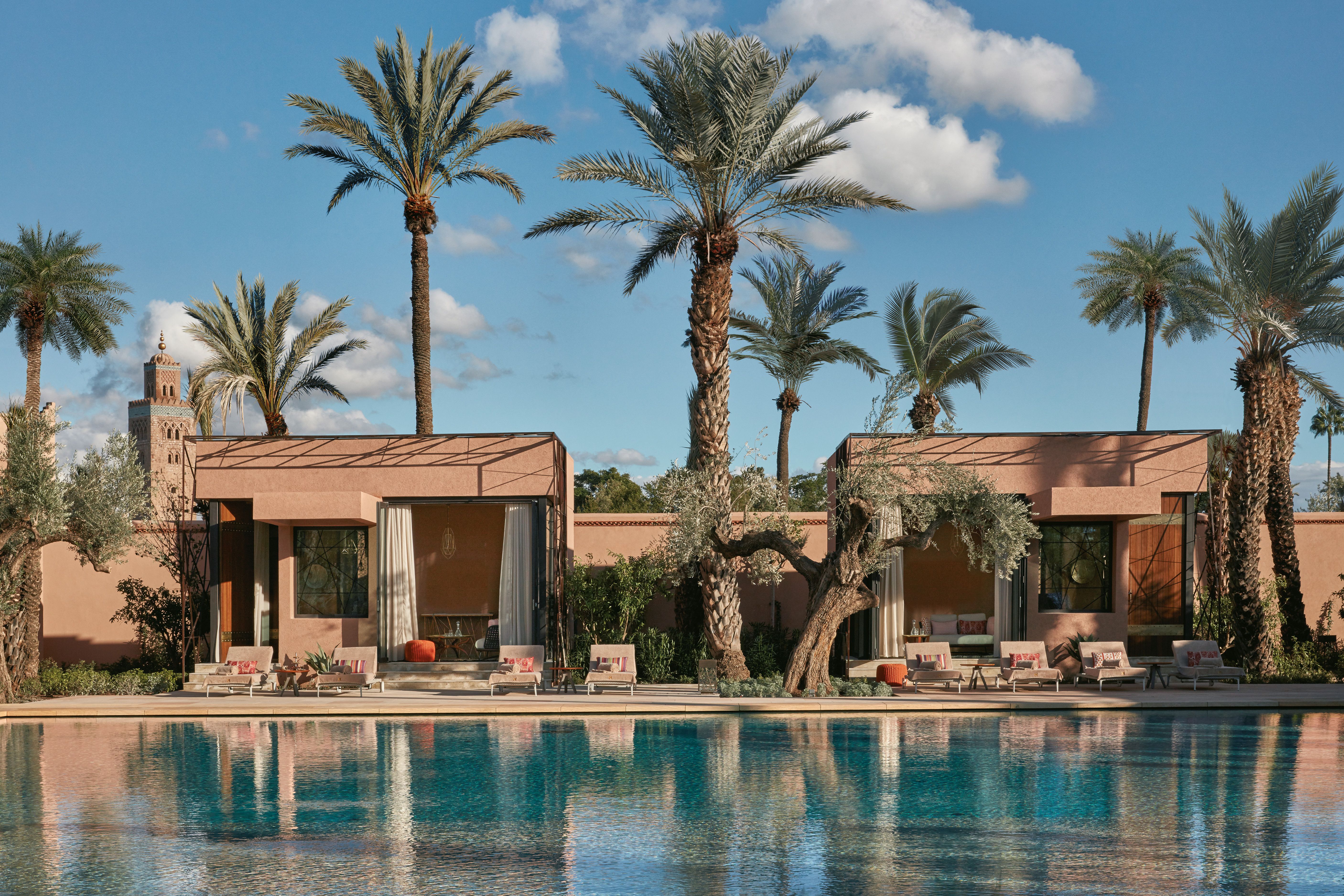 Palm-lined pool at Royal Mansour Marrakech