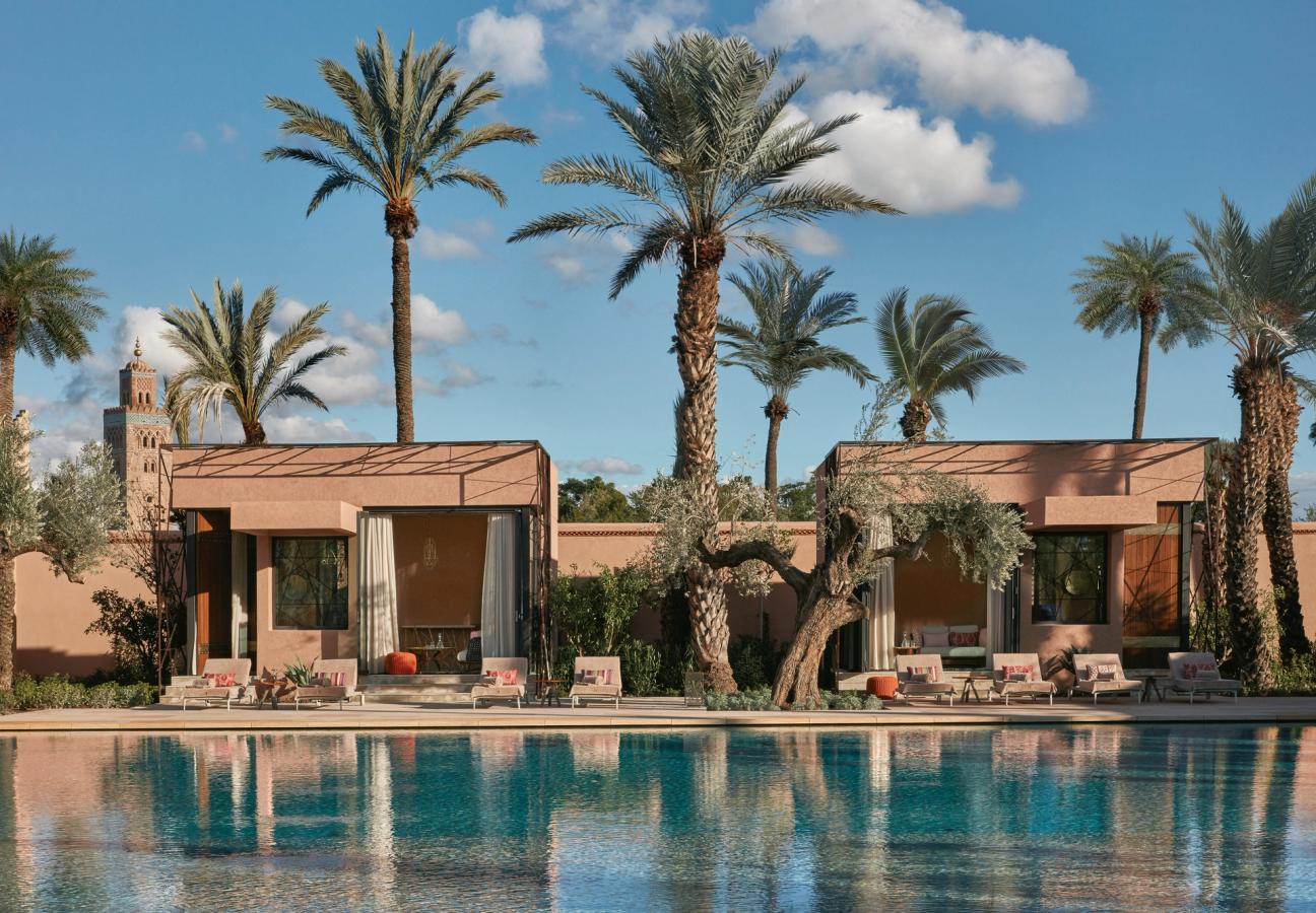Palm-lined pool at Royal Mansour Marrakech