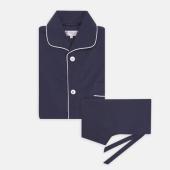 Turnbull & Asser Navy Piped Cotton Pyjama Set
