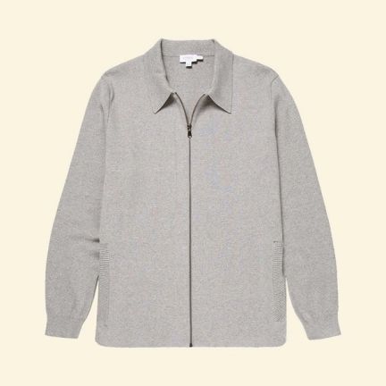 Men's Cotton Milano Knit Harrington Jacket in Grey Marl