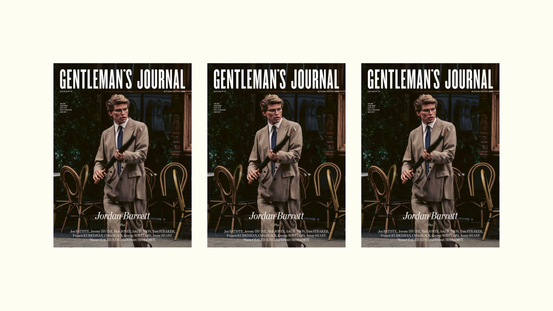 Gentleman’s Journal Autumn/Winter 2026 magazine covers on a cream background