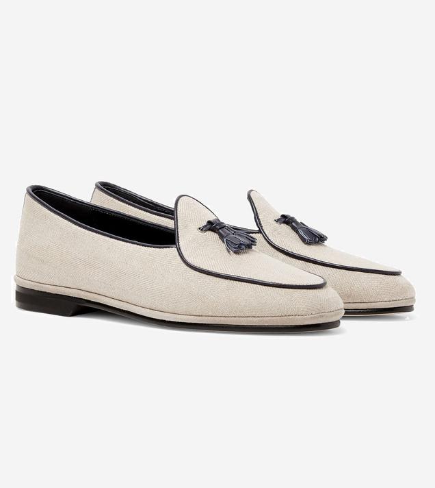 Rubinacci Marphy Leather-Trimmed Herringbone Wool Tasselled Loafers
