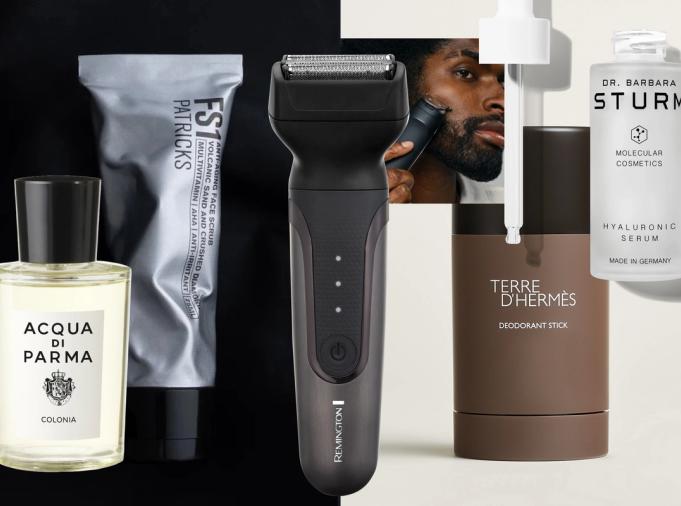 Grooming products from Remington, Acqua di Parma, Dr. Barbara Sturm, Hermès and Patricks