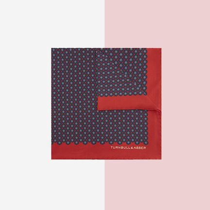 Turnbull & Asser Bloom Red and Navy Silk Pocket Square