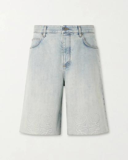 Wide-Leg Anagram-Embroidered Denim Shorts