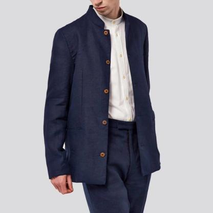 Sir Plus Navy Linen Nehru Jacket