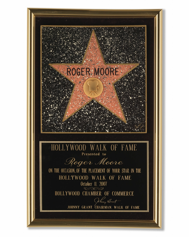 Sir Roger Moore's Hollywood Walk of Fame presentation plaque