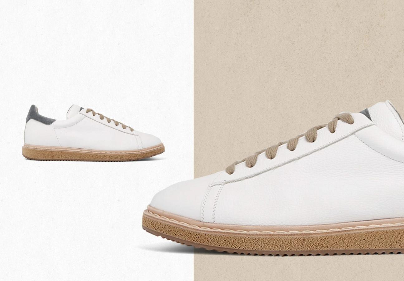 Suede-Trimmed Leather Sneakers by Brunello Cucinelli