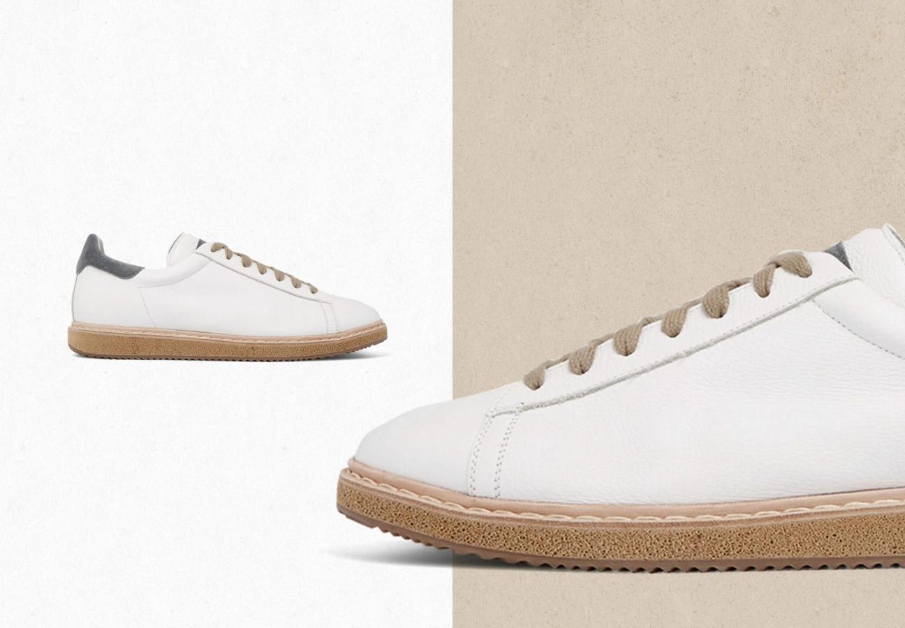 Suede-Trimmed Leather Sneakers by Brunello Cucinelli