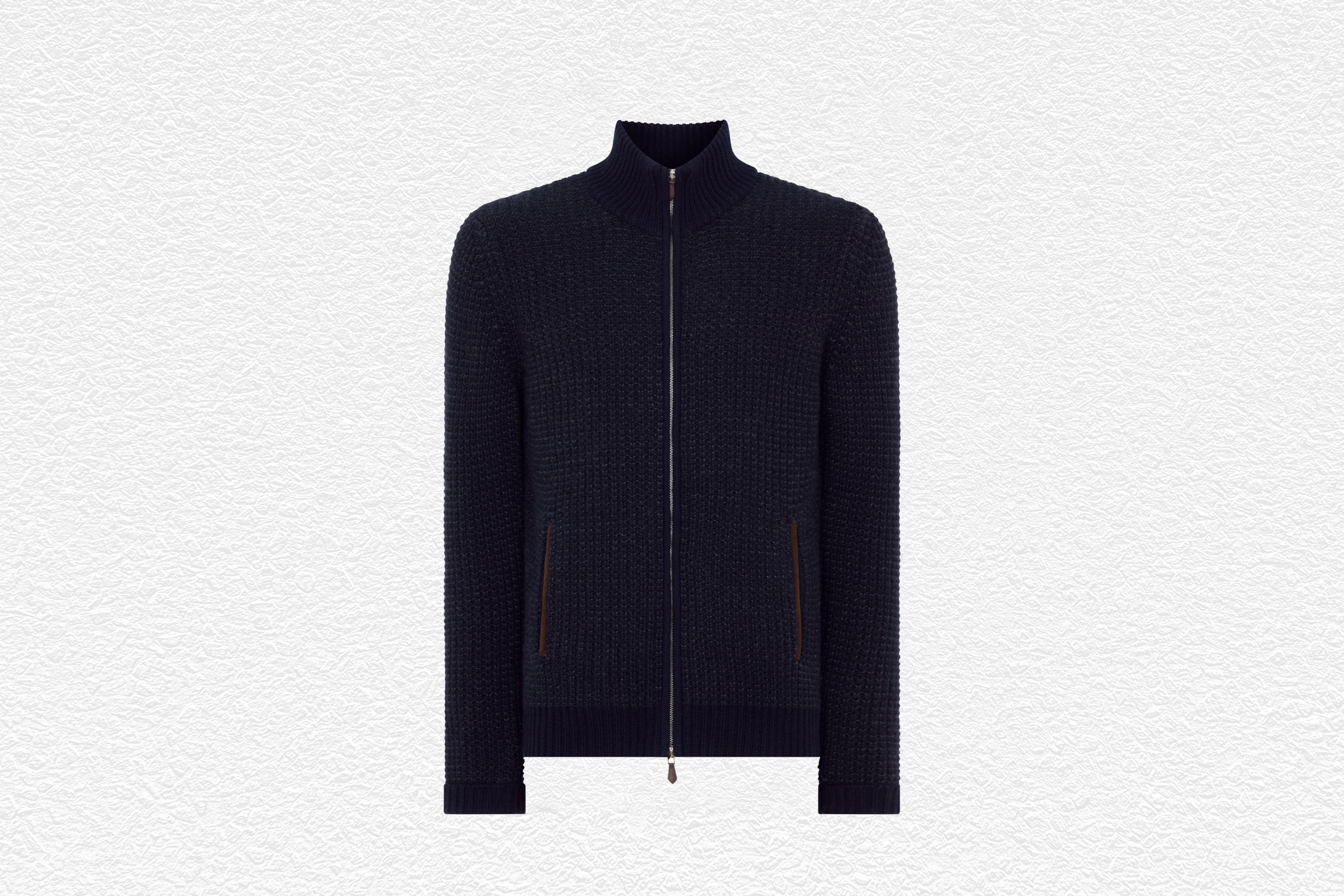 Waffle Knit Full Zip Cashmere Jumper