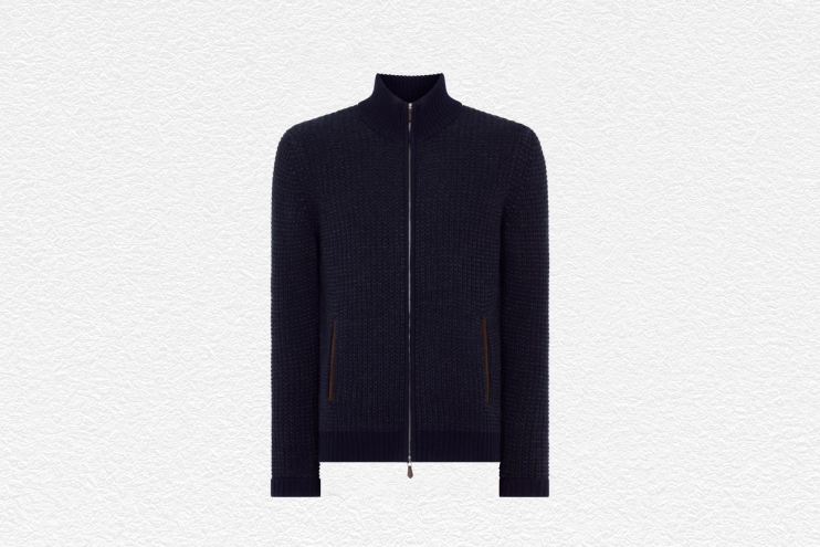 Waffle Knit Full Zip Cashmere Jumper
