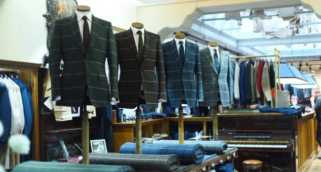 Huntsman jackets on busts in Savile Row London