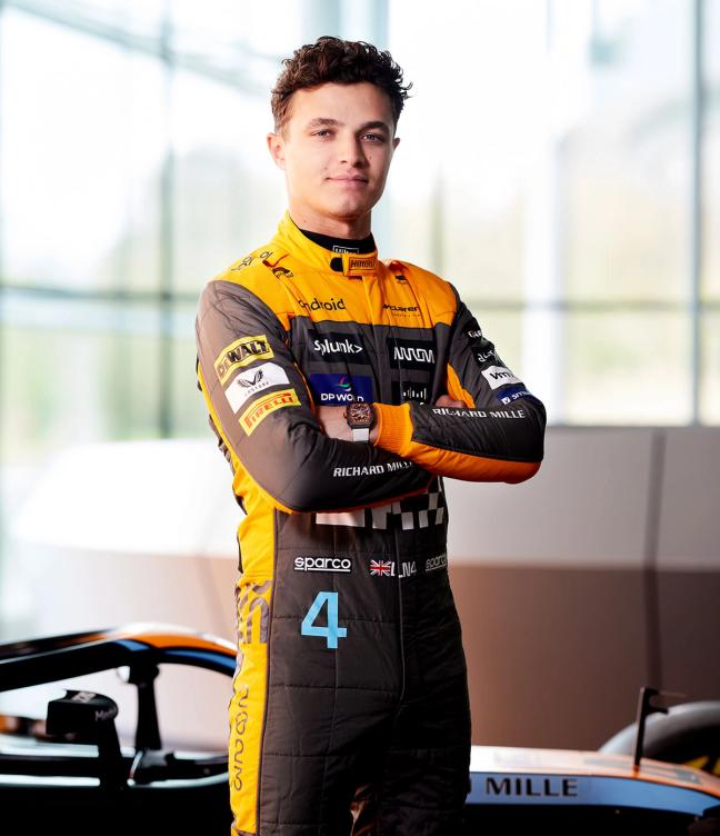 Lando Norris wearing the RM 67-02