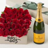 24 red roses gift box and Veuve Clicquot