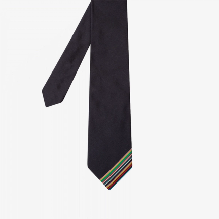 Paul Smith Navy Embroidered Signature Stripe Silk Tie