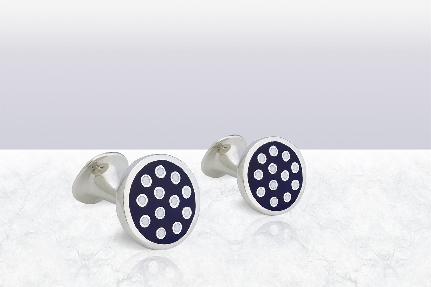 Turnbull & Asser Spotted Navy And White Silver Enamelled Cufflinks