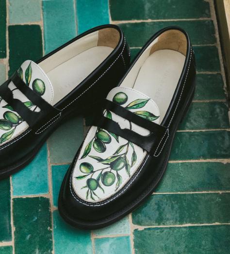 Duke and Dexter Wilde Olive printed loafer on tiles