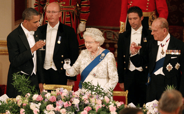 2011 - The Queen makes a toast during the state banquet that was given in honour of President Barack Obama's first visit to Britain. (WPA Pool:Getty Images)