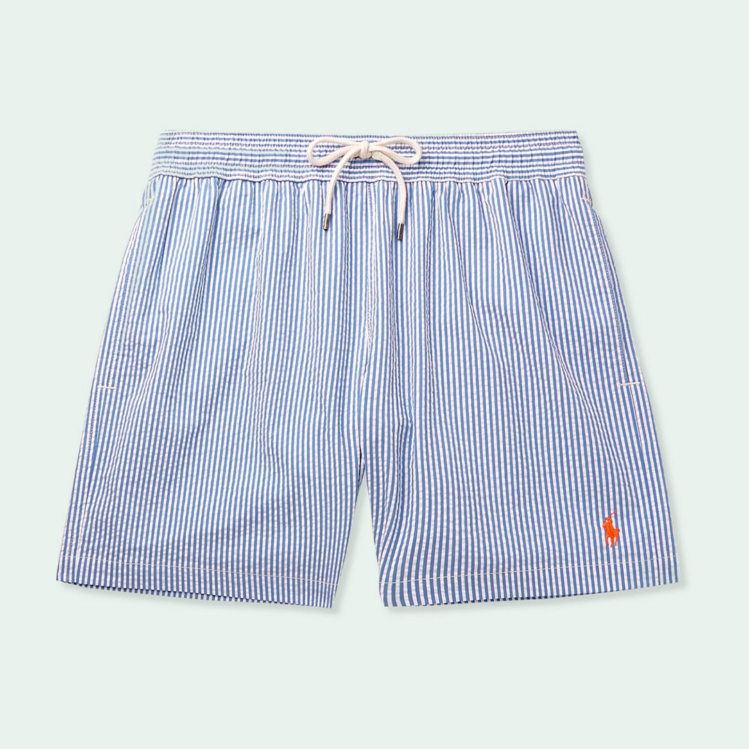 Polo Ralph Lauren Mid-Length Striped Cotton-Blend Seersucker Swim Shorts