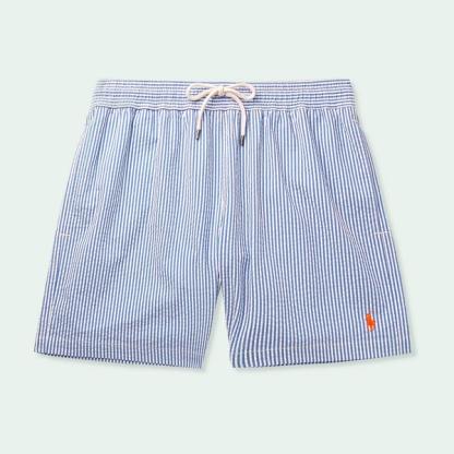 Polo Ralph Lauren Mid-Length Striped Cotton-Blend Seersucker Swim Shorts