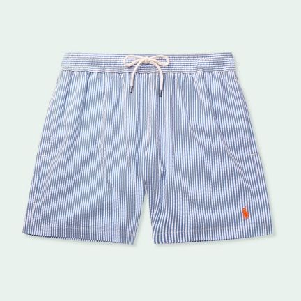 Polo Ralph Lauren Mid-Length Striped Cotton-Blend Seersucker Swim Shorts