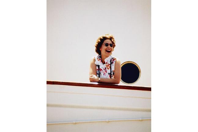 1972 - The Queen on board HMY Britannia. The photographer, Lichfield, had just been pushed in to the pool, hence the Queen's laughter. (Patrick Lichfield)