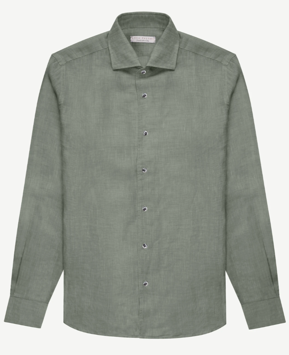 Luca Faloni Safari Green Portofino linen shirt