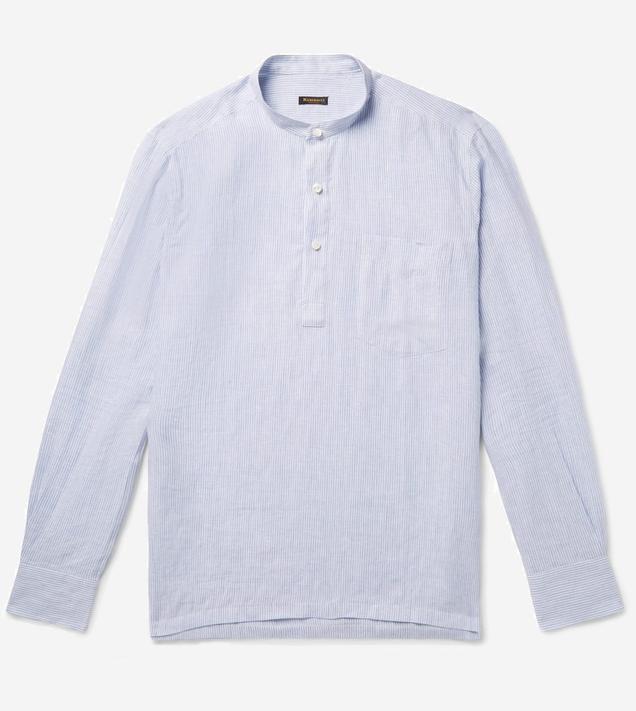 Rubinacci Grandad-Collar Striped Linen Shirt