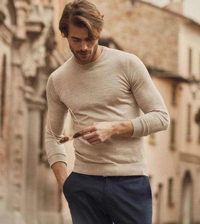 Luca Faloni Oatmeal Silk Cashmere Crew Neck