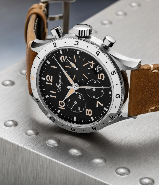 The front of a Type XX Chronographe 2067 watch on its side