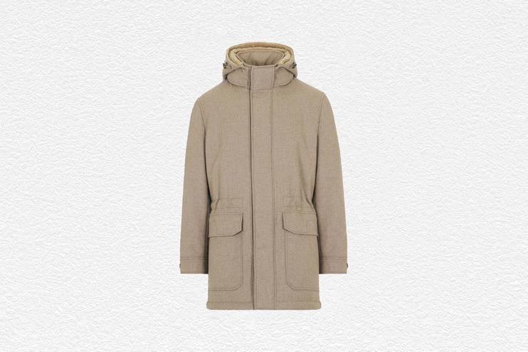 Parka em flanela de caxemira e lã em tom taupe