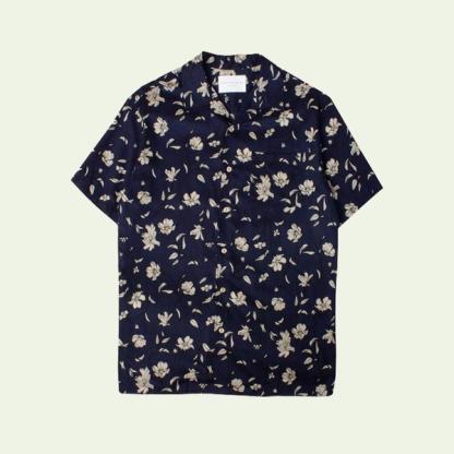 Crammond Shirt In Navy Floral Print Tencel