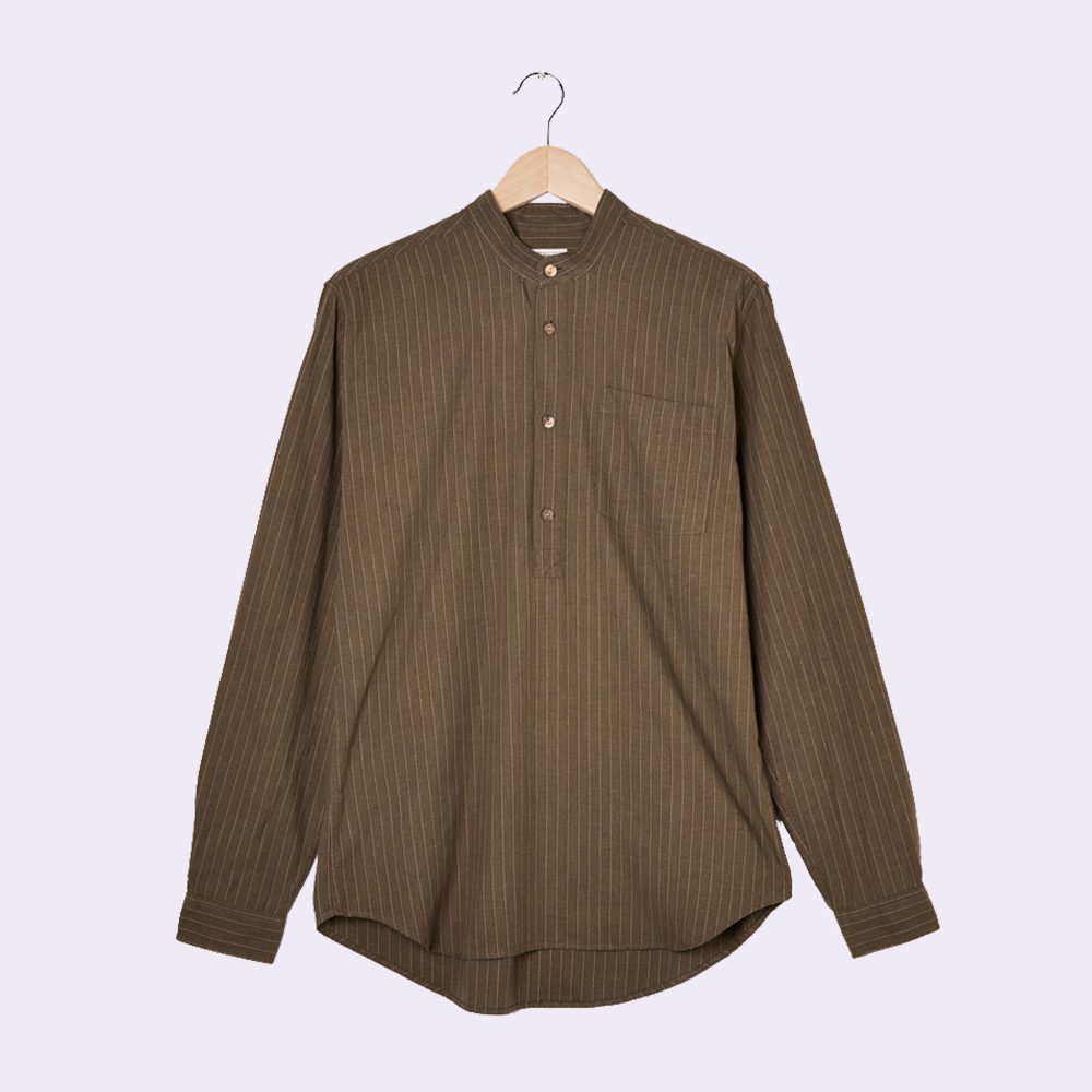Olive Stripe Overhead Grandad Shirt