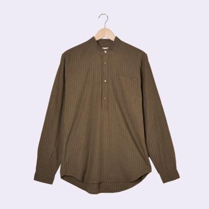 Olive Stripe Overhead Grandad Shirt