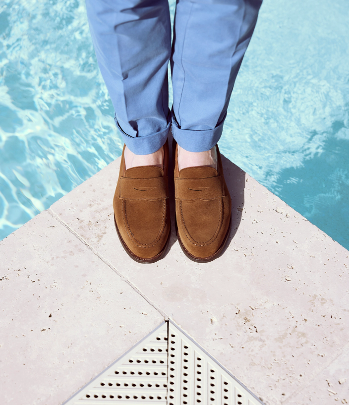 Crockett and Jones Harvard 2 pennyloafer in snuff suede