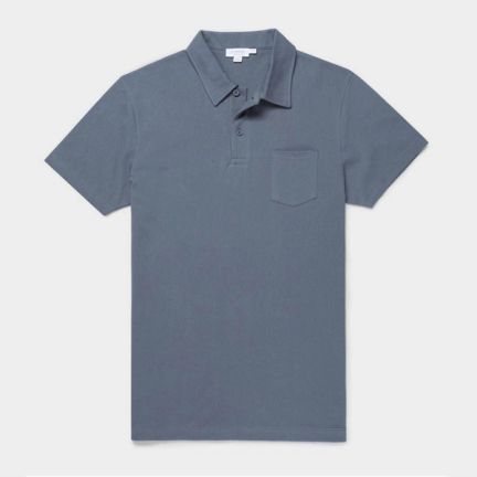 Sunspel Men's Cotton Riviera Polo Shirt in Blue Slate