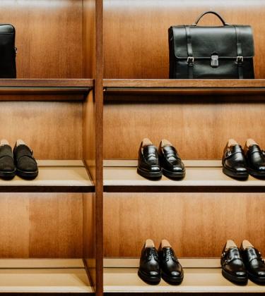 Shelves of Church's Shoes and bags in the London flagship store