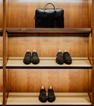 Shelves of Church's Shoes and bags in the London flagship store