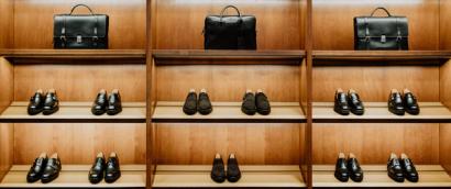 Shelves of Church's Shoes and bags in the London flagship store