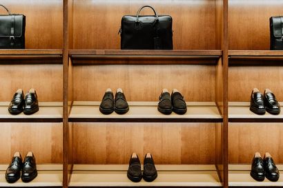 Shelves of Church's Shoes and bags in the London flagship store
