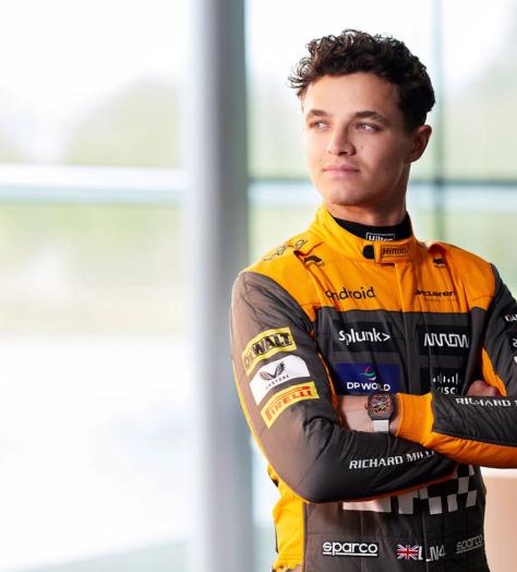 Lando Norris wearing the RM 67-02