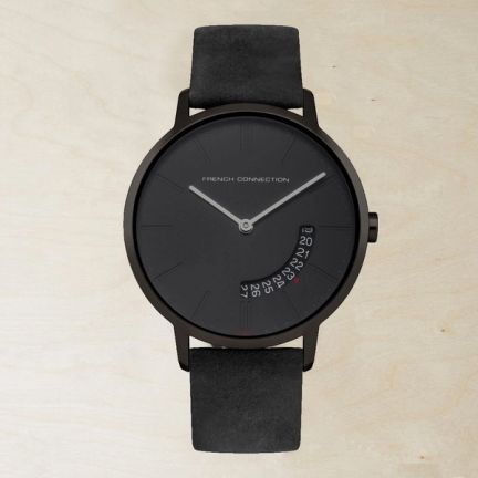 39MM Black Leather Strap Watch