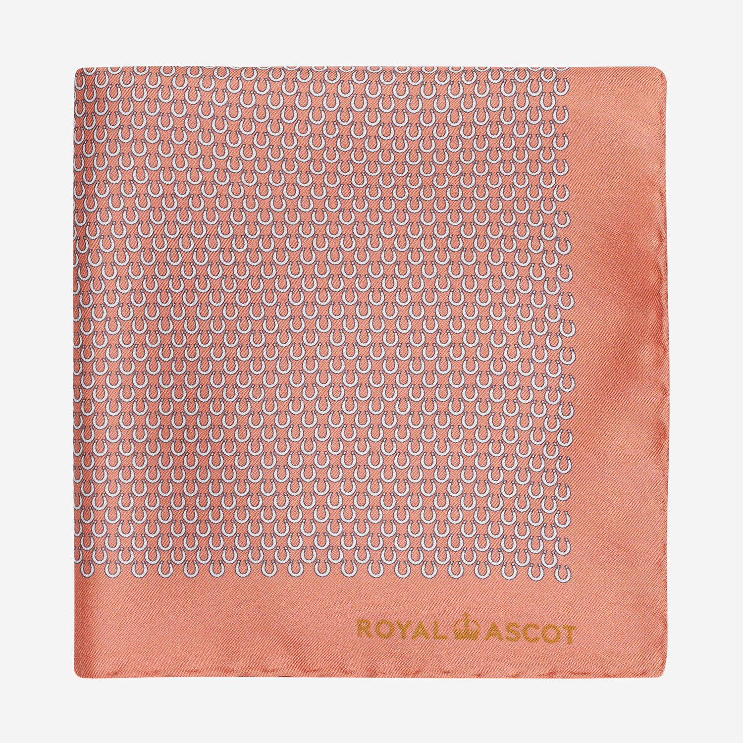 Royal Ascot Orange And White Horseshoe Print Silk Pocket Square