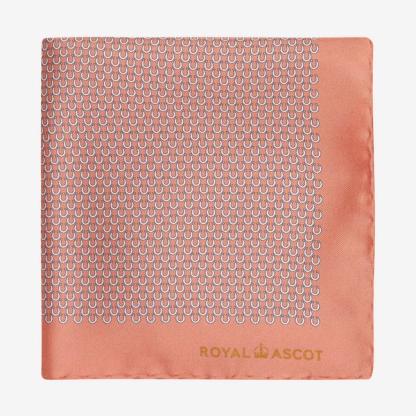 Royal Ascot Orange And White Horseshoe Print Silk Pocket Square