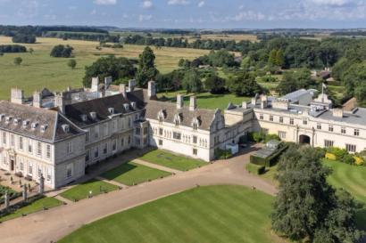 Aerial view of Stapleford Park Hall and its grounds