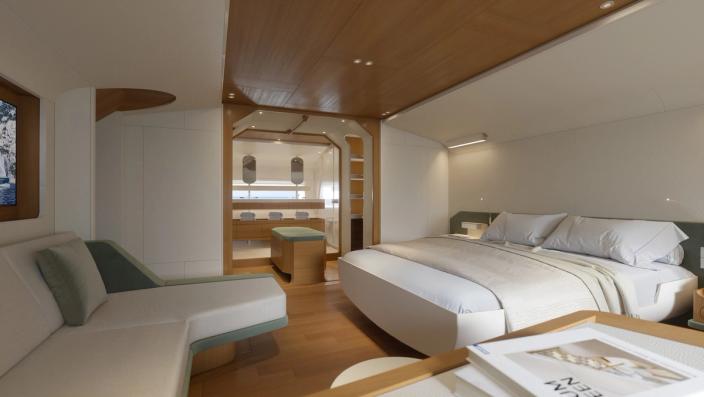 A first look at Studio Liaigre’s proposed cabin interiors. Rendering.